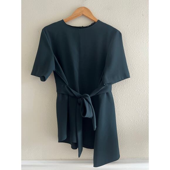 Zara Asymmetrical Tie Waist Green Top Size XL (L)‎ Elegant casual - Picture 1 of 6